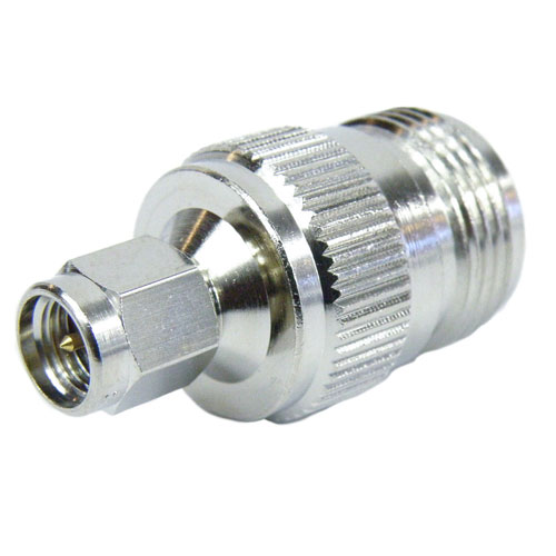 N Female (Jack) to SMA Male (Plug) Adapter, Nickel Plated Brass Body, High Temp, 1.3 VSWR Fairview Microwave SM7917