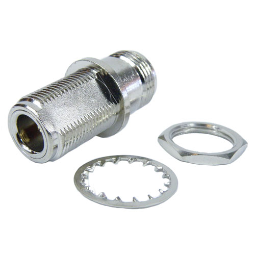 N Female (Jack) to N Female (Jack) Bulkhead Adapter, Nickel Plated Brass Body, High Temp, 1.2 VSWR Fairview Microwave SM8315