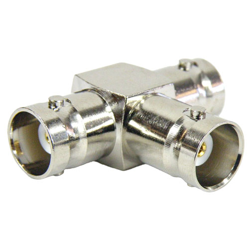 BNC T Adapter Female (Jack) Female (Jack) Female (Jack), Nickel Plated Brass Body, High Temp Fairview Microwave SM9125