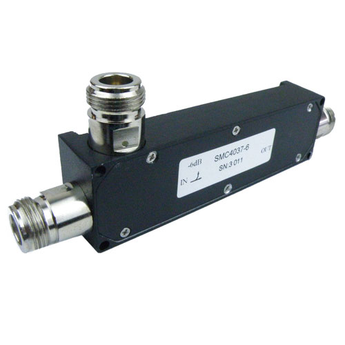 N Directional Coupler 6 dB 800 MHz to 2.5 GHz Rated to 60 Watts Fairview Microwave SMC4037-06