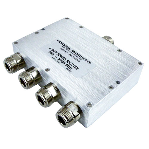 4 Way Power Divider N Connectors From 698 MHz to 2.7 GHz Rated at 10 Watts Fairview Microwave SMP8756