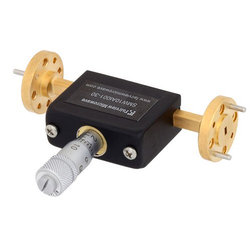 WR-10 Waveguide Continuously Variable Attenuator With Dial 0 to 30 dB Operating from 75 GHz to 110 GHz, UG-387/U-Mod Round Cover Flange Fairview Microwave SMW10AT001-30