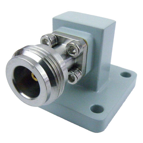 WR-62 to Type N Female Waveguide to Coax Adapter Square Cover Standard with 12.4 GHz to 18 GHz in Aluminum Fairview Microwave SMW62ACN