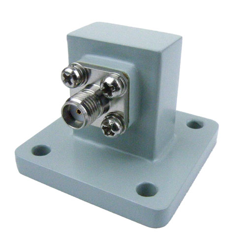 WR-75 to SMA Female Waveguide to Coax Adapter Square Cover Standard with 10 GHz to 15 GHz in Aluminum Fairview Microwave SMW75AC