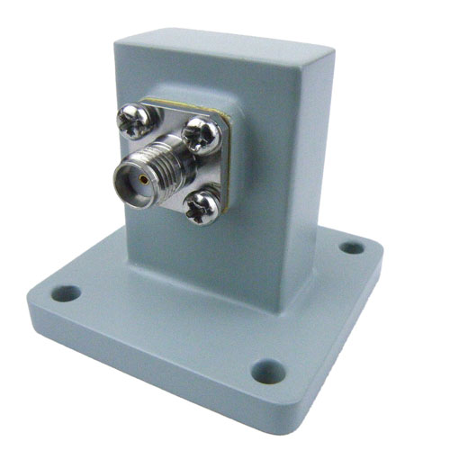 WR-90 to SMA Female Waveguide to Coax Adapter Square Cover Standard with 8.2 GHz to 12.4 GHz in Aluminum Fairview Microwave SMW90AC