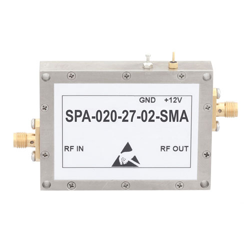 Medium Power Amplifier at 2 Watt P1dB Operating From 1 GHz to 2 GHz with 35 dB Gain, 45 dBm IP3 and SMA Fairview Microwave SPA-020-27-02-SMA