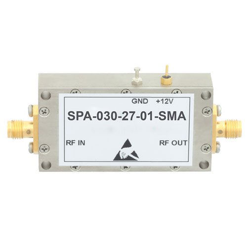 Medium Power GaAs Amplifier at 1 Watt P1dB Operating from 20 MHz to 3 GHz with 39 dBm IP3, SMA Input, SMA Output and 27 dB Gain Fairview Microwave SPA-030-27-01-SMA