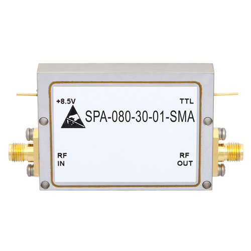 2 GHz to 8 GHz, Medium Power Broadband Amplifier with 900 mW, 33 dB Gain and SMA Fairview Microwave SPA-080-30-01-SMA