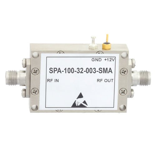 500 MHz to 10 GHz, Medium Power Broadband Amplifier with 25 dBm, 32 dB Gain and SMA Fairview Microwave SPA-100-32-003-SMA