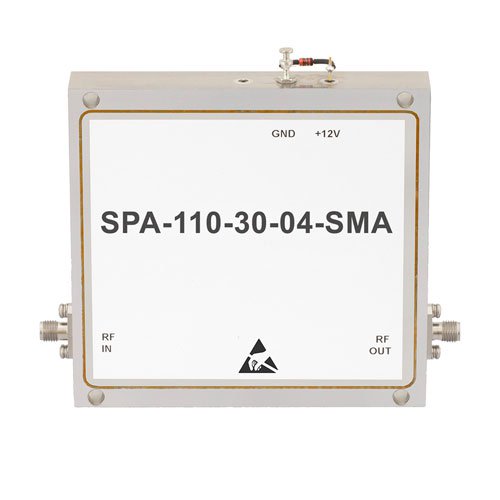 High Power GaAs Amplifier at 4 Watt P1dB Operating from 8.5 GHz to 11 GHz with 45 dBm IP3, SMA Input, SMA Output and 30 dB Gain Fairview Microwave SPA-110-30-04-SMA