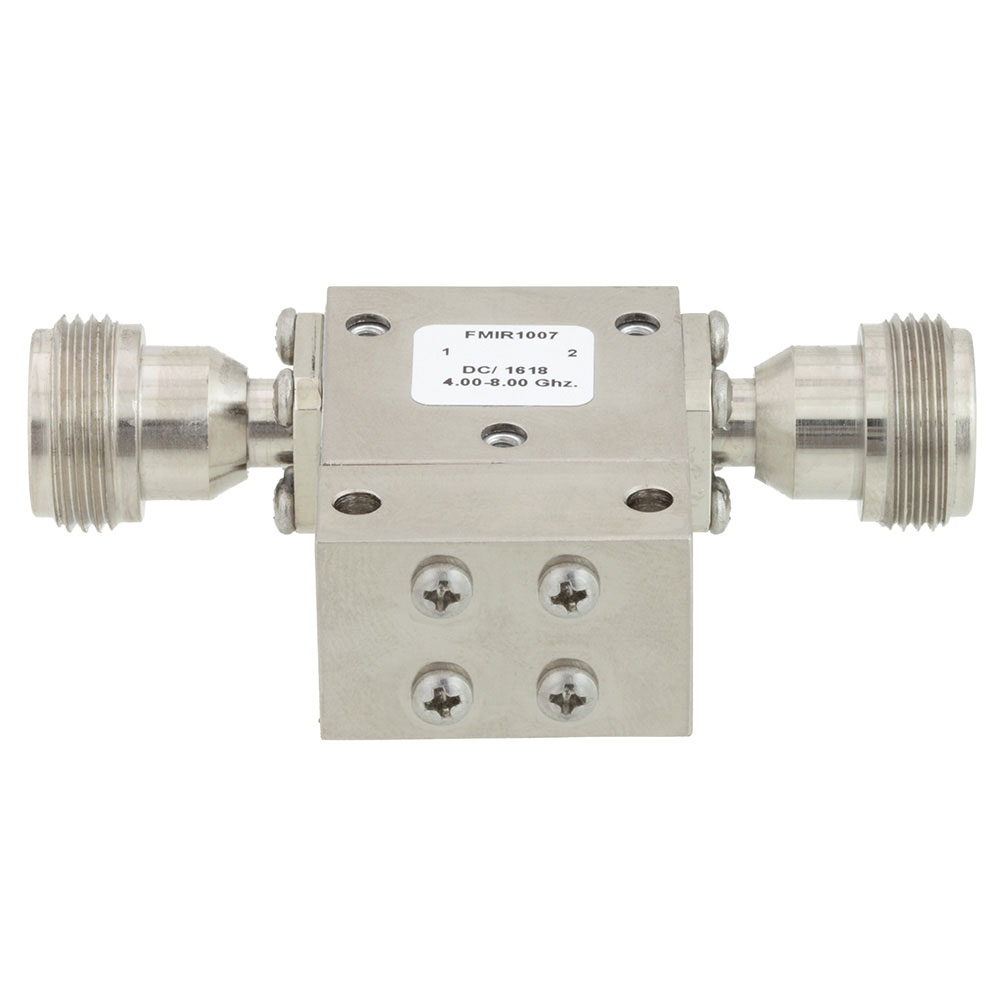 High Power Isolator With 18 dB Isolation From 4 GHz to 8 GHz, 50 Watts And N Female