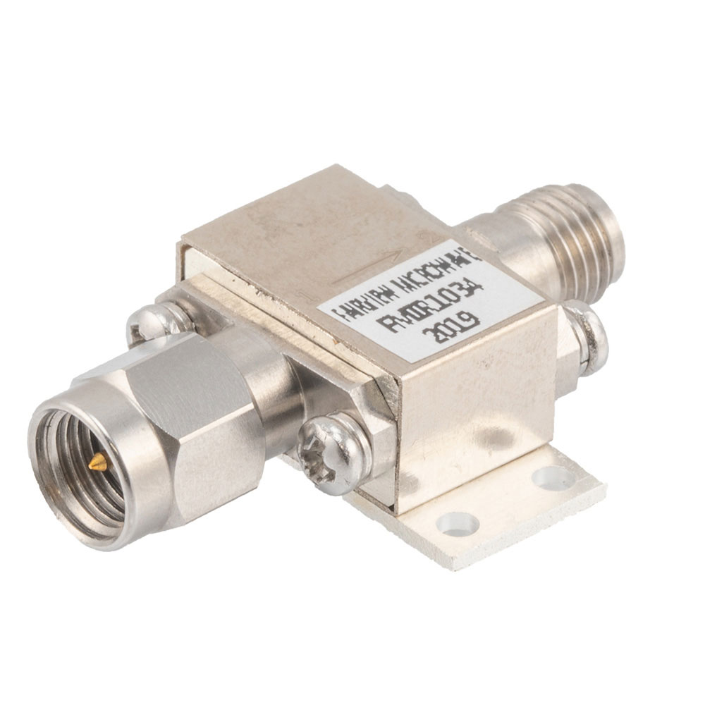 Isolator with 14 dB Isolation from 18 GHz to 26.5 GHz, 10 Watts and SMA Male to SMA Female
