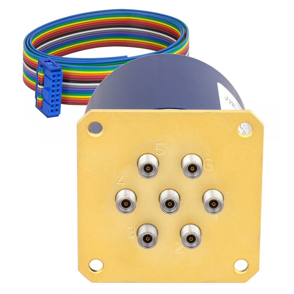 SP6T Latching 0.05 dB Low Insertion Loss Repeatability DC to 40 GHz Terminated Relay Switch, Indicators, Self Cut Off, 5W, 24V, 2.92mm