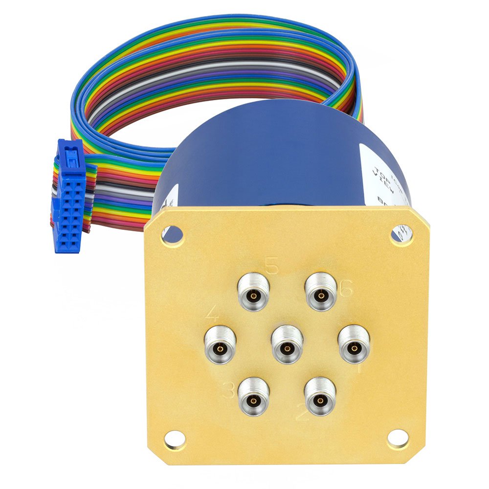 SP6T Latching 0.05 dB Low Insertion Loss Repeatability DC to 40 GHz Terminated Relay Switch, Indicators, Self Cut Off, TTL, 5W, 24V, 2.92mm