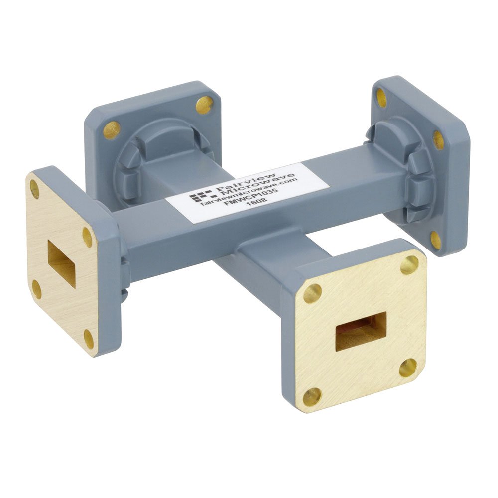 20 dB WR-34 Waveguide Crossguide Coupler with UG-1530/U Square Cover Flange from 22 GHz to 33 GHz in Copper Alloy