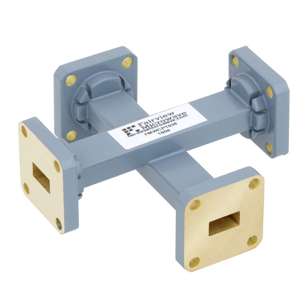 50 dB WR-34 Waveguide Crossguide Coupler with UG-1530/U Square Cover Flange from 22 GHz to 33 GHz in Copper Alloy