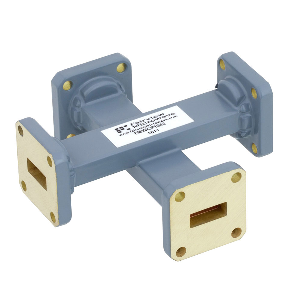 50 dB WR-42 Waveguide Crossguide Coupler with UG-595/U Square Cover Flange from 18 GHz to 26.5 GHz in Copper Alloy