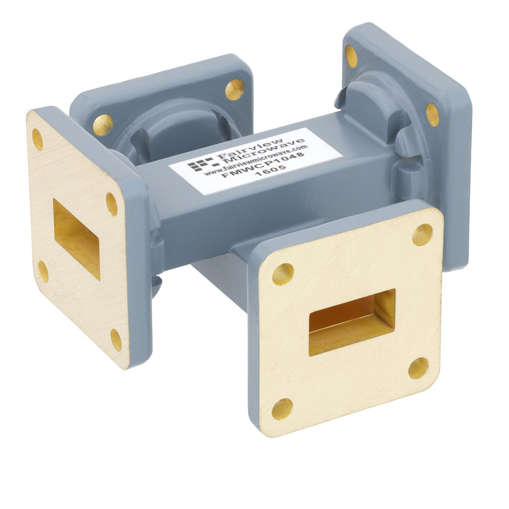 30 dB WR-62 Waveguide Crossguide Coupler with UG-419/U Square Cover Flange from 12.4 GHz to 18 GHz in Copper Alloy