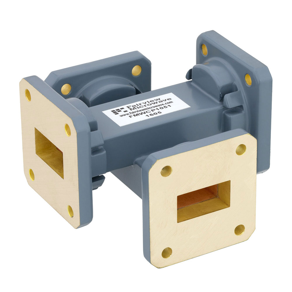 20 dB WR-75 Waveguide Crossguide Coupler with Square Cover Flange from 10 GHz to 15 GHz in Copper Alloy
