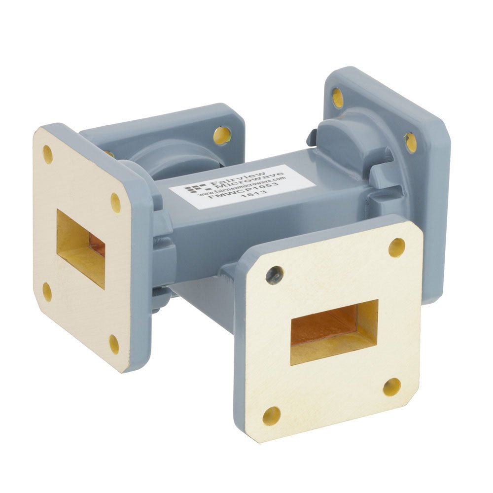 40 dB WR-75 Waveguide Crossguide Coupler with Square Cover Flange from 10 GHz to 15 GHz in Copper Alloy