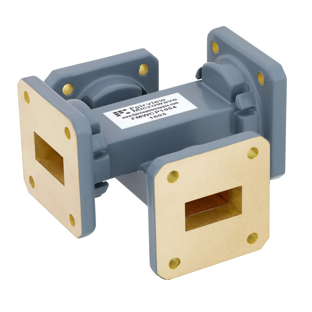 50 dB WR-75 Waveguide Crossguide Coupler with Square Cover Flange from 10 GHz to 15 GHz in Copper Alloy