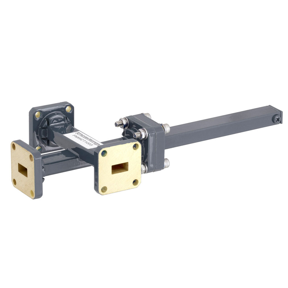 50 dB WR-34 Waveguide Crossguide 3 Port Coupler with UG-1530/U Square Cover Flange from 22 GHz to 33 GHz in Bronze