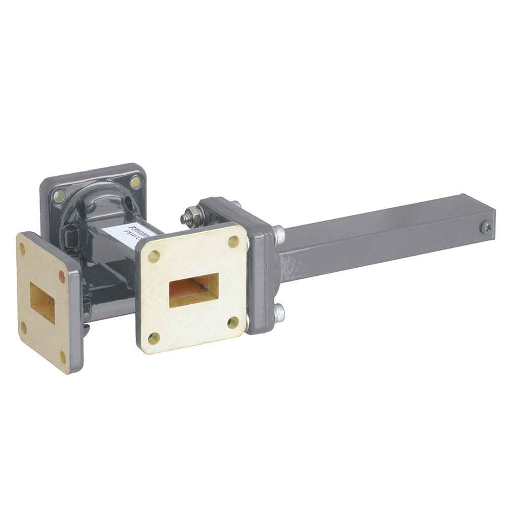 20 dB WR-62 Waveguide Crossguide 3 Port Coupler with UG-419/U Square Cover Flange from 12.4 GHz to 18 GHz in Bronze