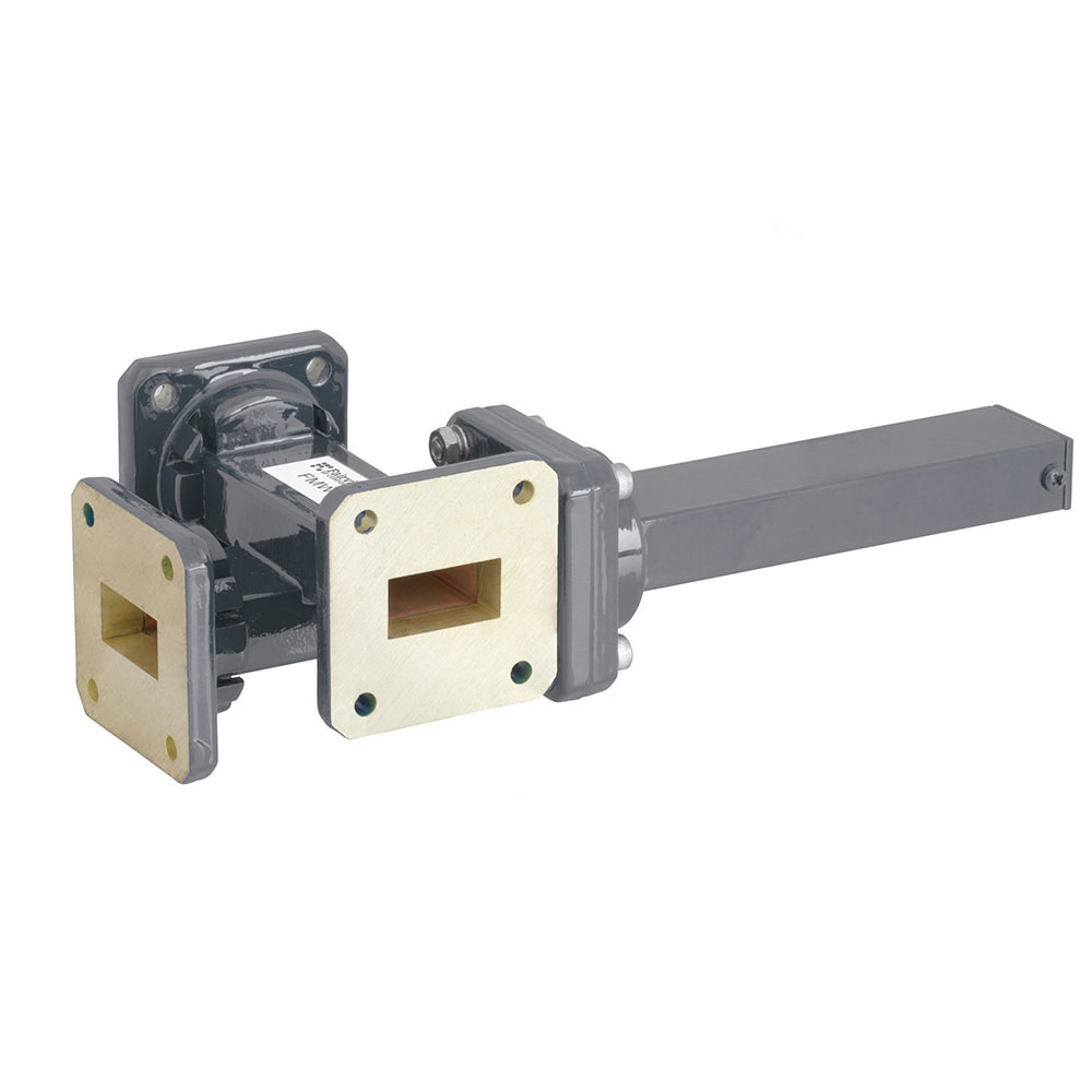 20 dB WR-75 Waveguide Crossguide 3 Port Coupler with Square Cover Flange from 10 GHz to 15 GHz in Bronze