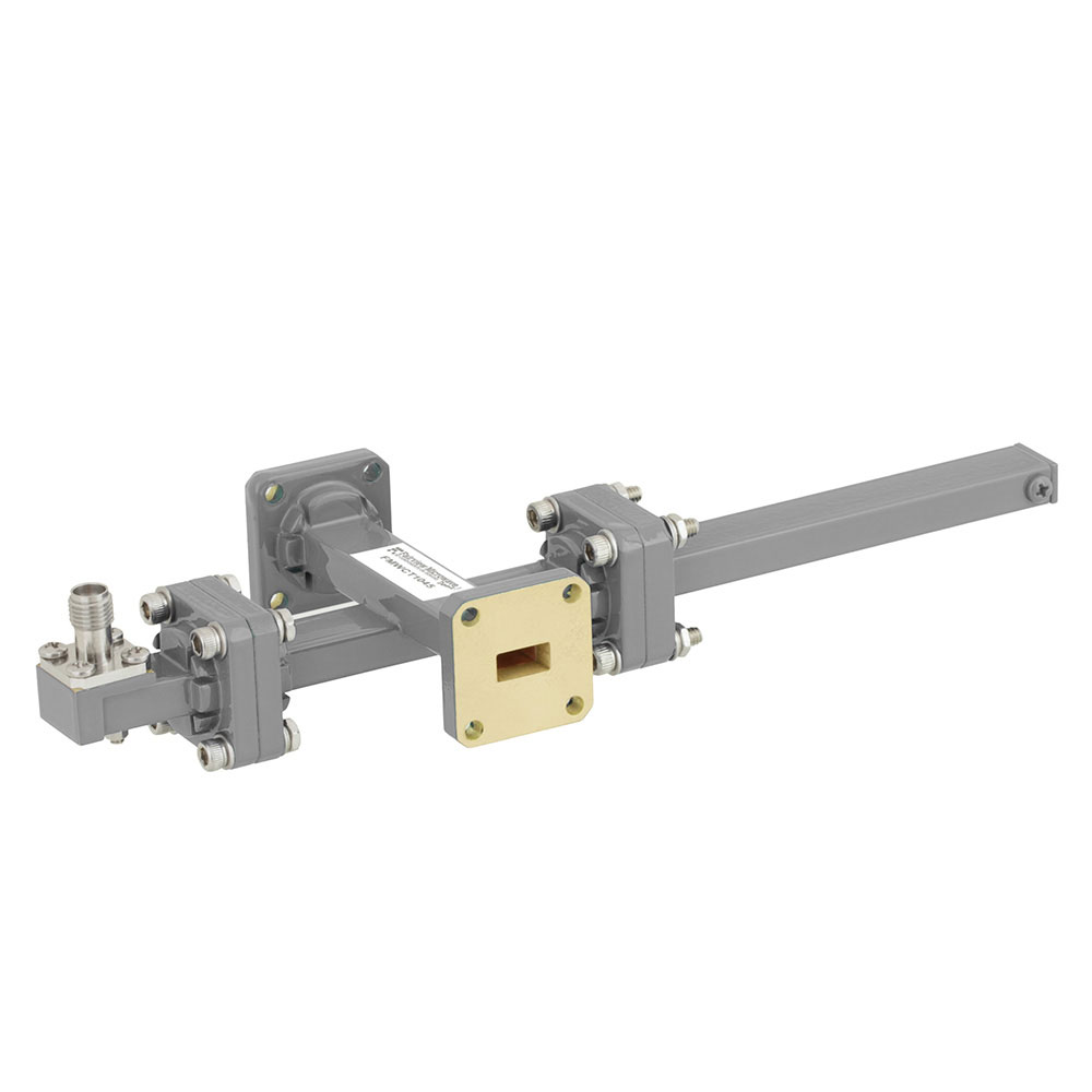 30 dB WR-34 Waveguide Crossguide Coupler with UG-1530/U Square Cover Flange and 2.92mm Female Coupled Port from 22 GHz to 33 GHz in Bronze