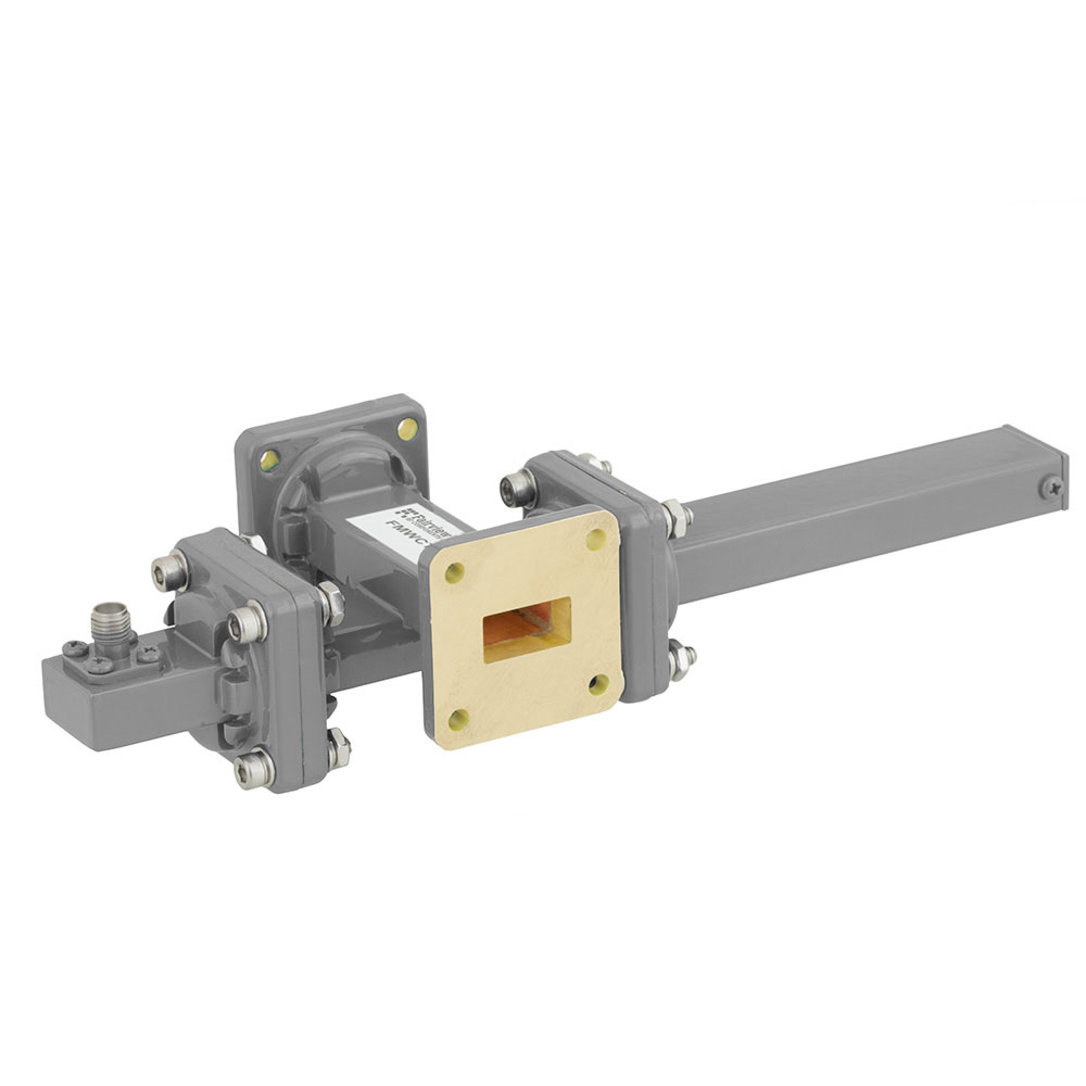 30 dB WR-62 Waveguide Crossguide Coupler with UG-419/U Square Cover Flange and SMA Female Coupled Port from 12.4 GHz to 18 GHz in Bronze