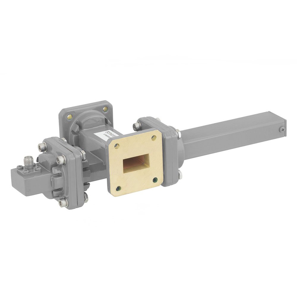 20 dB WR-75 Waveguide Crossguide Coupler with Square Cover Flange and SMA Female Coupled Port from 10 GHz to 15 GHz in Bronze