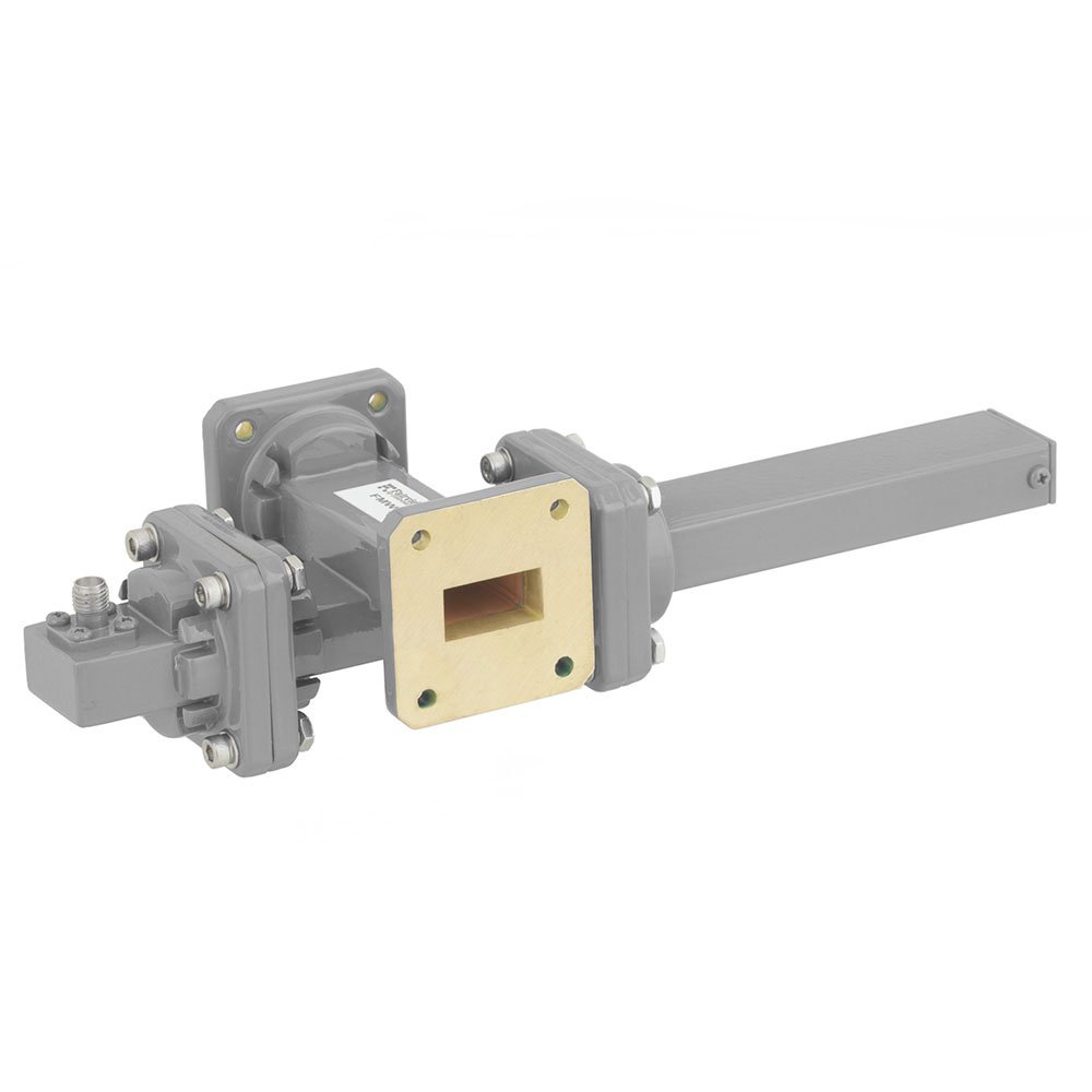 30 dB WR-75 Waveguide Crossguide Coupler with Square Cover Flange and SMA Female Coupled Port from 10 GHz to 15 GHz in Bronze