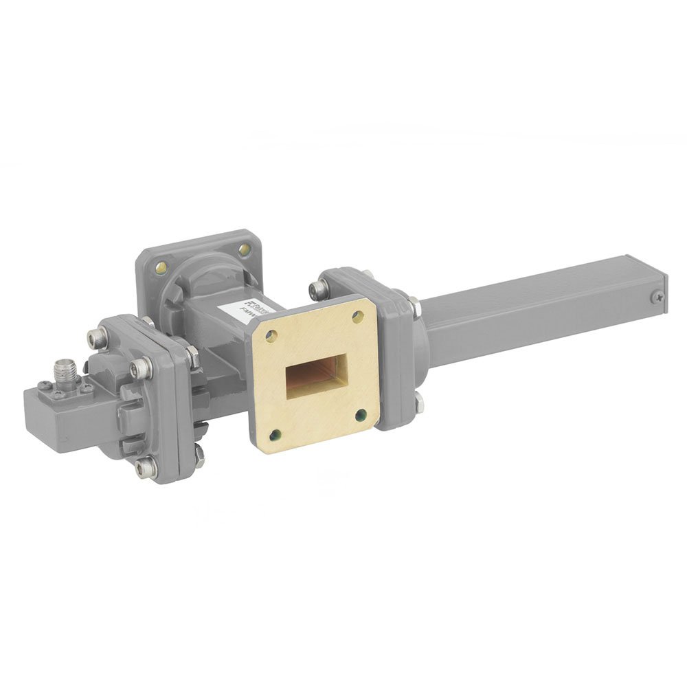 40 dB WR-75 Waveguide Crossguide Coupler with Square Cover Flange and SMA Female Coupled Port from 10 GHz to 15 GHz in Bronze