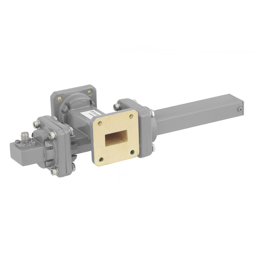 50 dB WR-75 Waveguide Crossguide Coupler with Square Cover Flange and SMA Female Coupled Port from 10 GHz to 15 GHz in Bronze