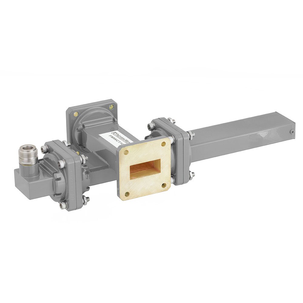 20 dB WR-112 Waveguide Crossguide Coupler with UG-51/U Square Cover Flange and N Female Coupled Port from 7.05 GHz to 10 GHz in Bronze