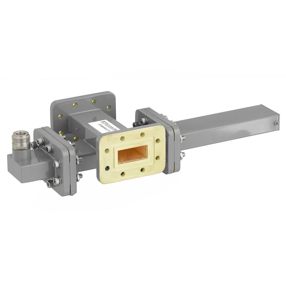 50 dB WR-112 Waveguide Crossguide Coupler with CPR-112G Flange and N Female Coupled Port from 7.05 GHz to 10 GHz in Bronze
