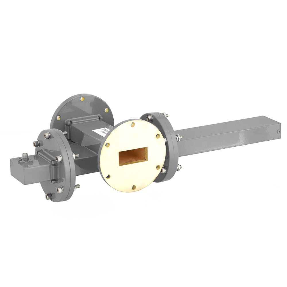 20 dB WR-137 Waveguide Crossguide Coupler with UG-344/U Round Cover Flange and SMA Female Coupled Port from 5.85 GHz to 8.2 GHz in Bronze
