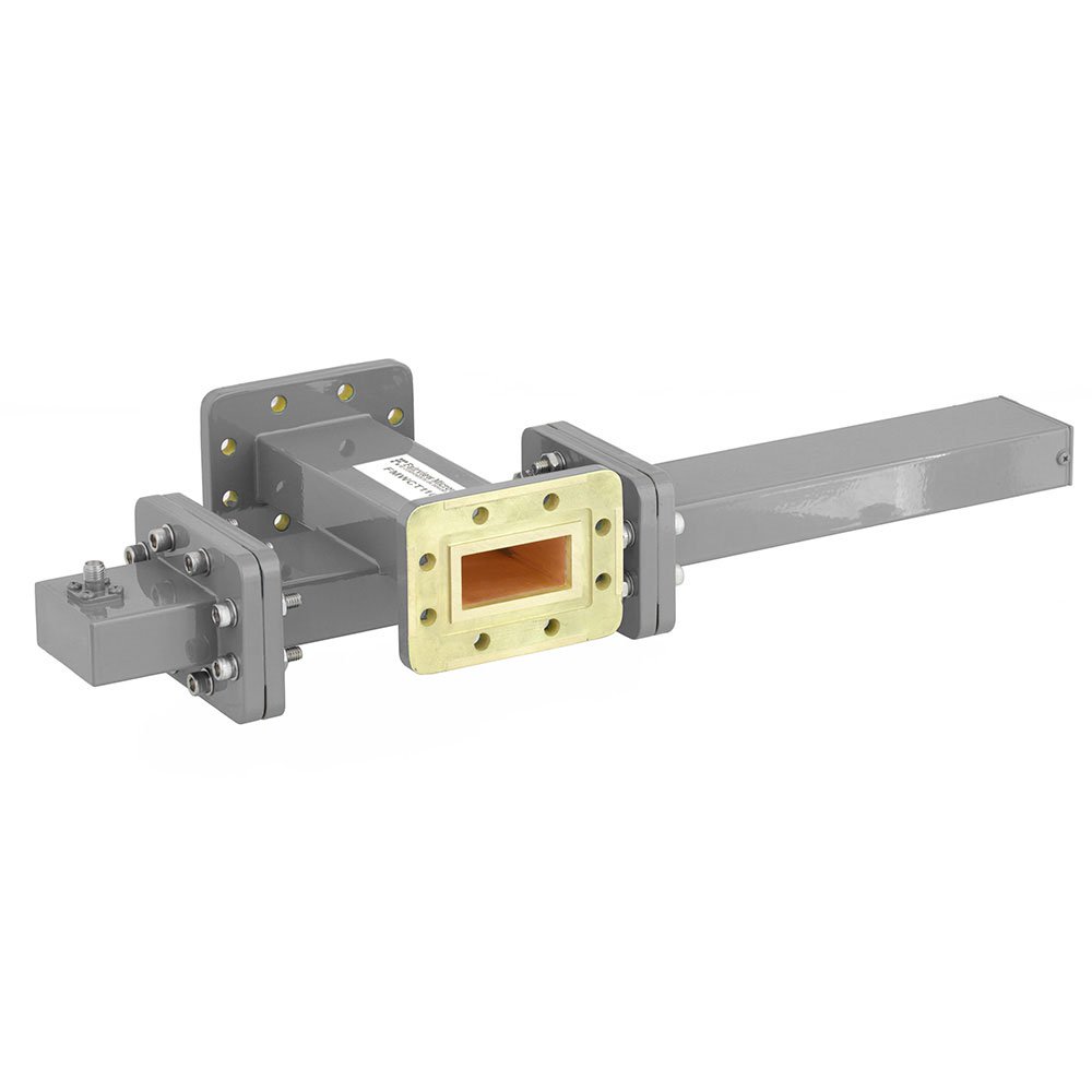 30 dB WR-137 Waveguide Crossguide Coupler with CPR-137G Flange and SMA Female Coupled Port from 5.85 GHz to 8.2 GHz in Bronze