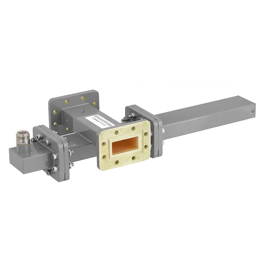20 dB WR-137 Waveguide Crossguide Coupler with CPR-137G Flange and N Female Coupled Port from 5.85 GHz to 8.2 GHz in Bronze