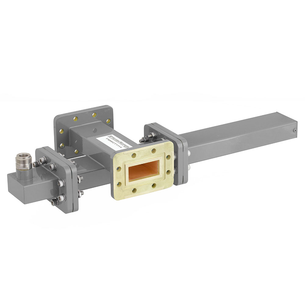 40 dB WR-137 Waveguide Crossguide Coupler with CPR-137G Flange and N Female Coupled Port from 5.85 GHz to 8.2 GHz in Bronze
