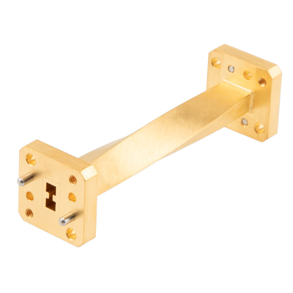 WRD-180 90 Degree Waveguide Twist with a UG Square Cover Flange Operating from 18 GHz to 40 GHz in Brass