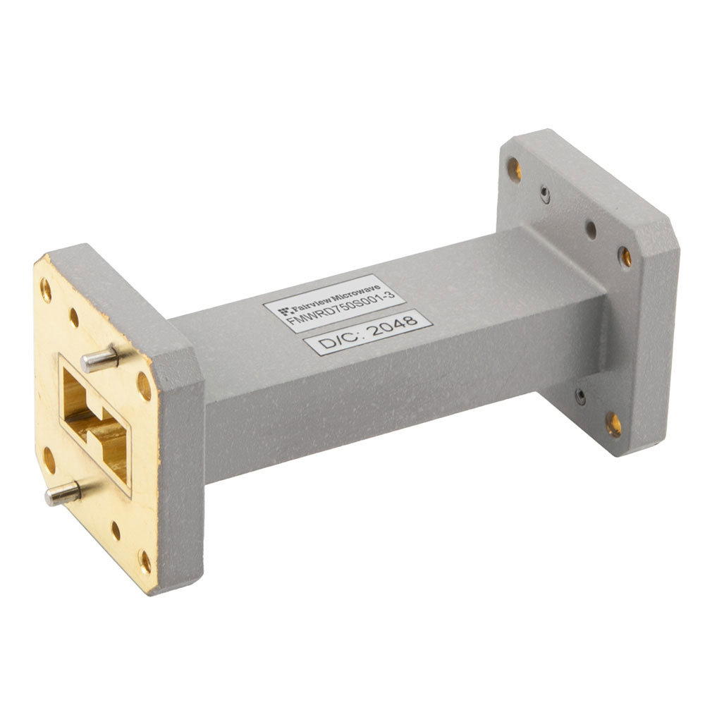 WRD-750 Straight Waveguide Section 3 Inch Length, UG Square Cover Flange from 7.5 GHz to 18 GHz in Brass