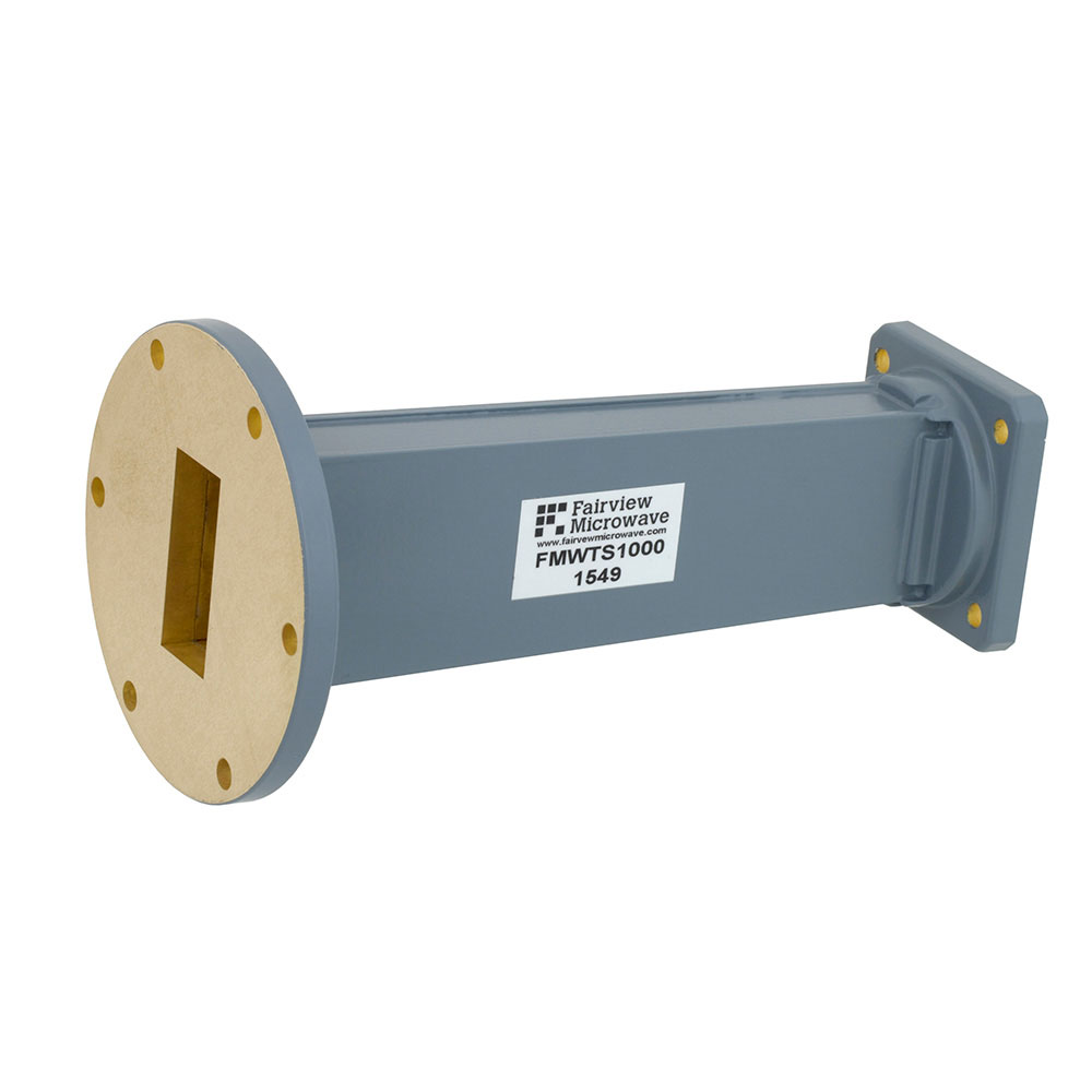 Waveguide Transition With WR-137 UG-344/U Round Cover Flange to WR-112 UG-51/U Square Cover Flange in 6 Inch Length