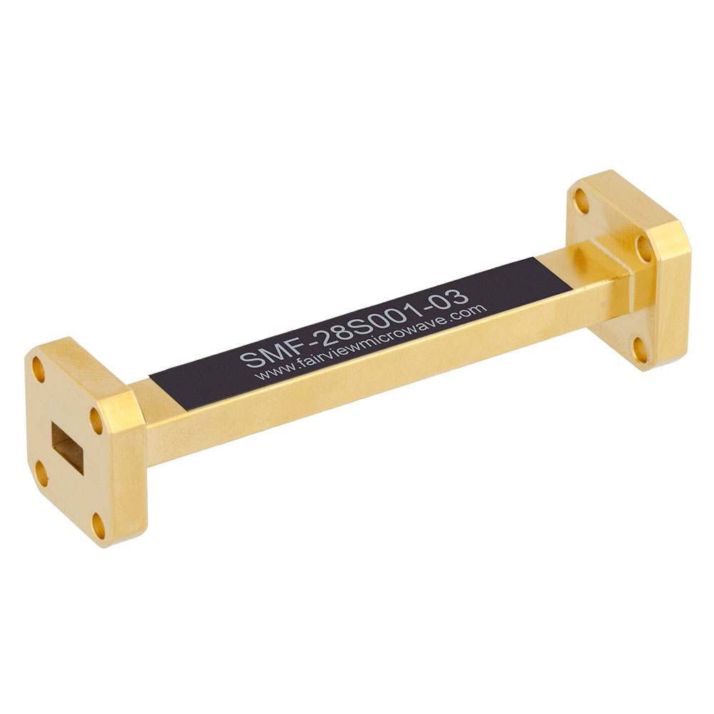 WR-28 Waveguide Section 3 Inch Length Straight Using UG-599/U Flange With a 26.5 GHz to 40 GHz Frequency Range in Instrumentation Grade