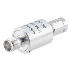 20 dB Fixed Attenuator NEX10 Male (Plug) to NEX10 Female (Jack) Up to 6 GHz Rated to 5 Watts, Aluminum Body, 1.25:1 VSWR