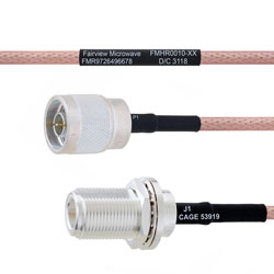 N Male to N Female Bulkhead MIL-DTL-17 Cable M17/60-RG142 Coax