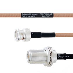 BNC Male to N Female Bulkhead MIL-DTL-17 Cable M17/128-RG400 Coax