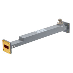 30 dB WR-90 Waveguide Broadwall Coupler with UG Cover Flange and N-Type Female Coupled Port from 8.2 GHz to 12.5 GHz in Copper